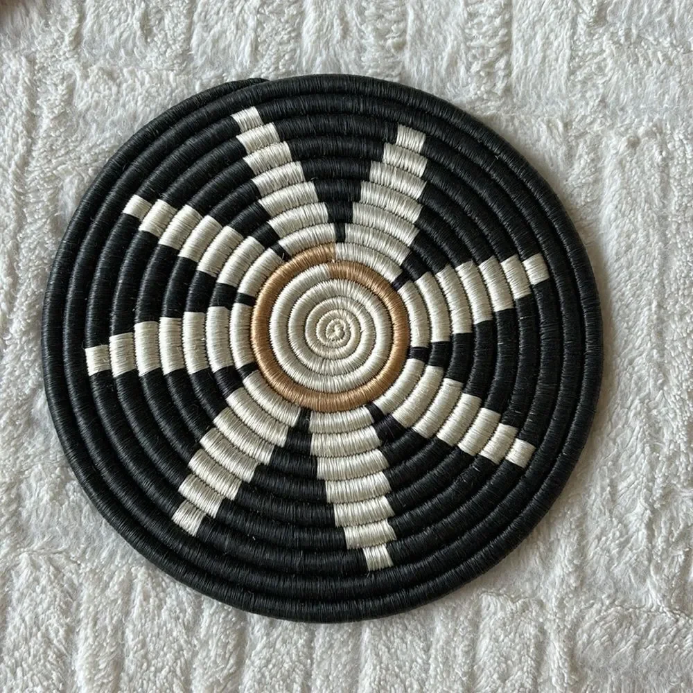 Set of 3 Round‎ African handwoven Binga wall decor plates